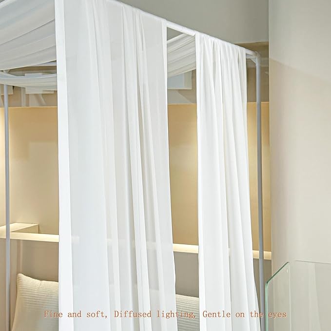 AIKASY White Bed Canopy Scarf for Full/Queen - Luxury Sheer Canopy Bed Curtains with Light - Suitable for Four-Poster Bed, Metal Bed Frame, Wood Bed Frame -1pic