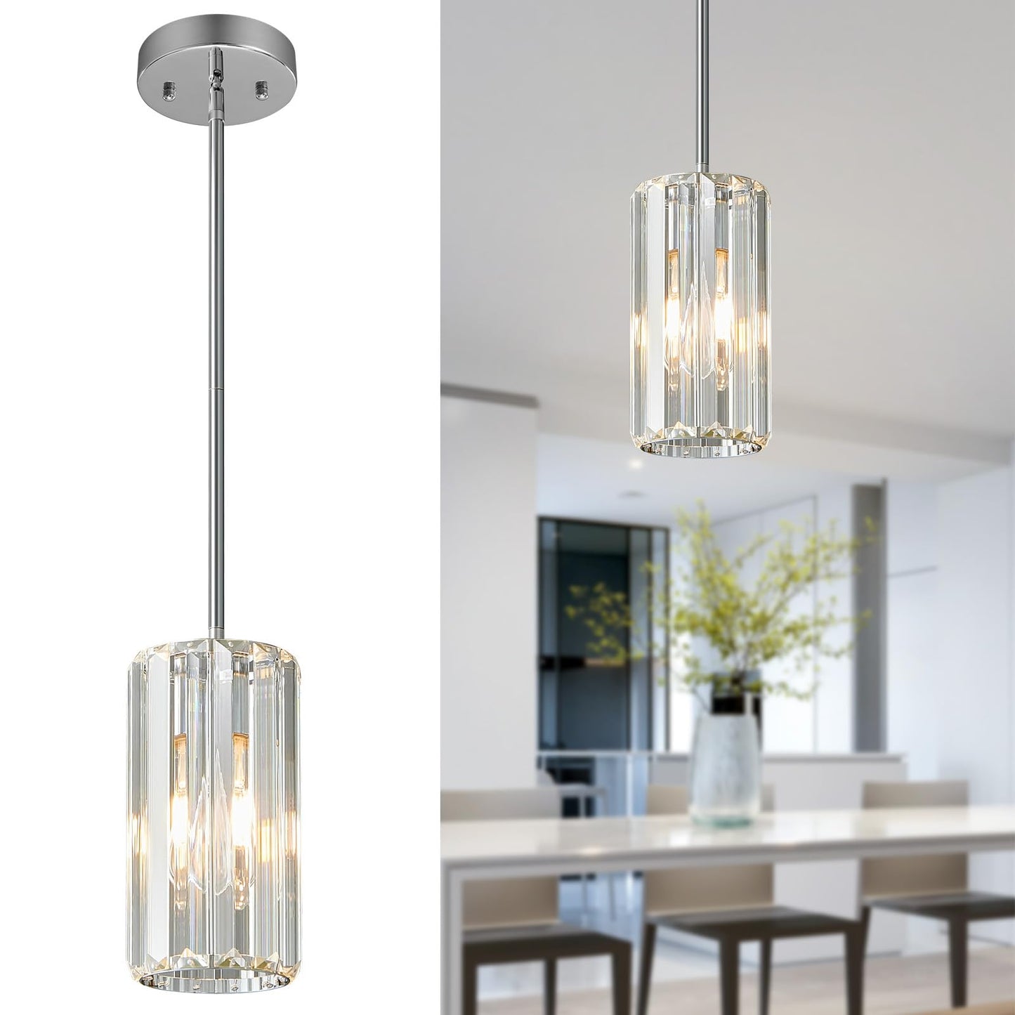 Zhllmq Chrome Pendant Lighting Modern Pendant Light Mini Crystal Chandeliers Adjustable Pendant Light Fixture For Kitchen Island Dinning Room Corridor Bedroom(Chorme 1-Light)