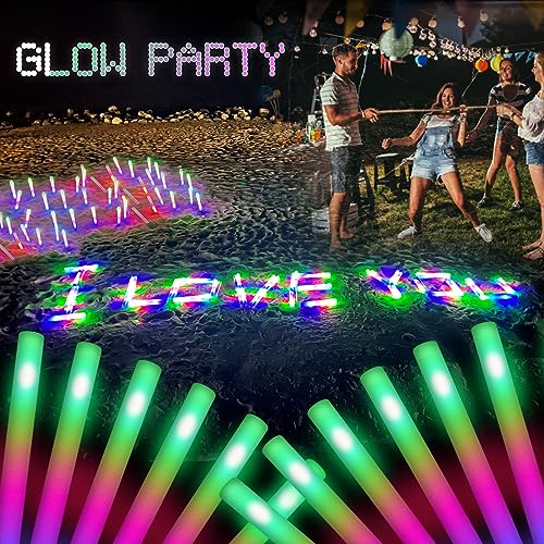 GalaGalore 100 Pcs18.5inch Foam Glow Sticks Bulk - 3 Modes Colorful Flashing Led Foam Sticks Glow in The Dark Party Suppli...