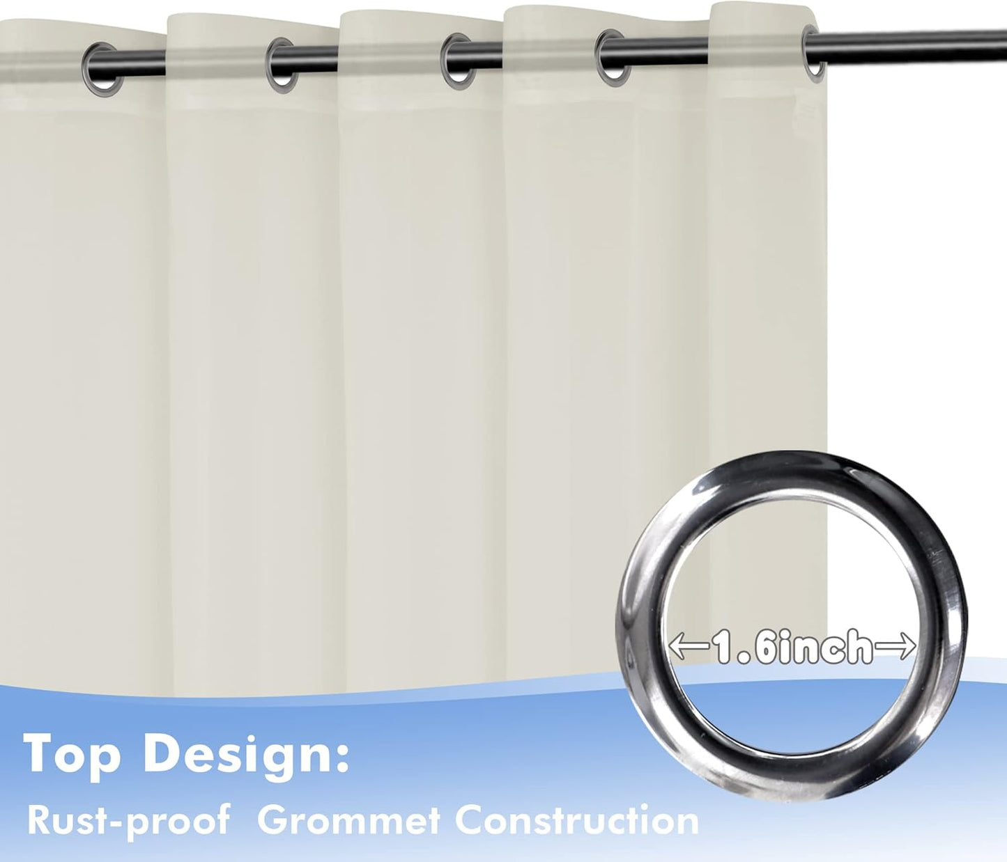 HolidayIdeas Beige Outdoor Sheer Curtains for Patio Waterproof, 4 Panels - 54 x 95 Inch - Light Filtering Voile Outside Curtains Grommet Drapes for Front Porch, Gazebo, Pergola, Backyard