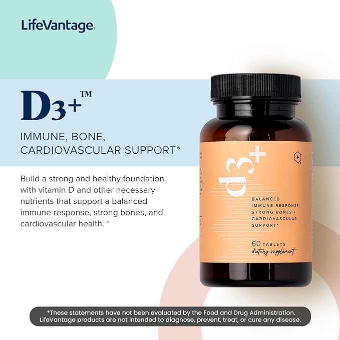 LifeVantage D3+ - Vitamin D3 Immune Support Supplement an Excellent Source of Vitamin K2, Magnesium, and Calcium. Non-GMO, Gluten-Free, Vegetarian, and Dairy-Free - 60 Tablets