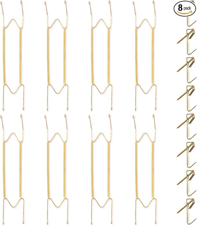 Bilillo 8 Pack Plate Hangers for The Wall, Suitable for 16-20 Inch Plates, Stainless Steel Heavy Duty Invisible Wire Holders with Wall Hooks, Large Plate Hangers for Display