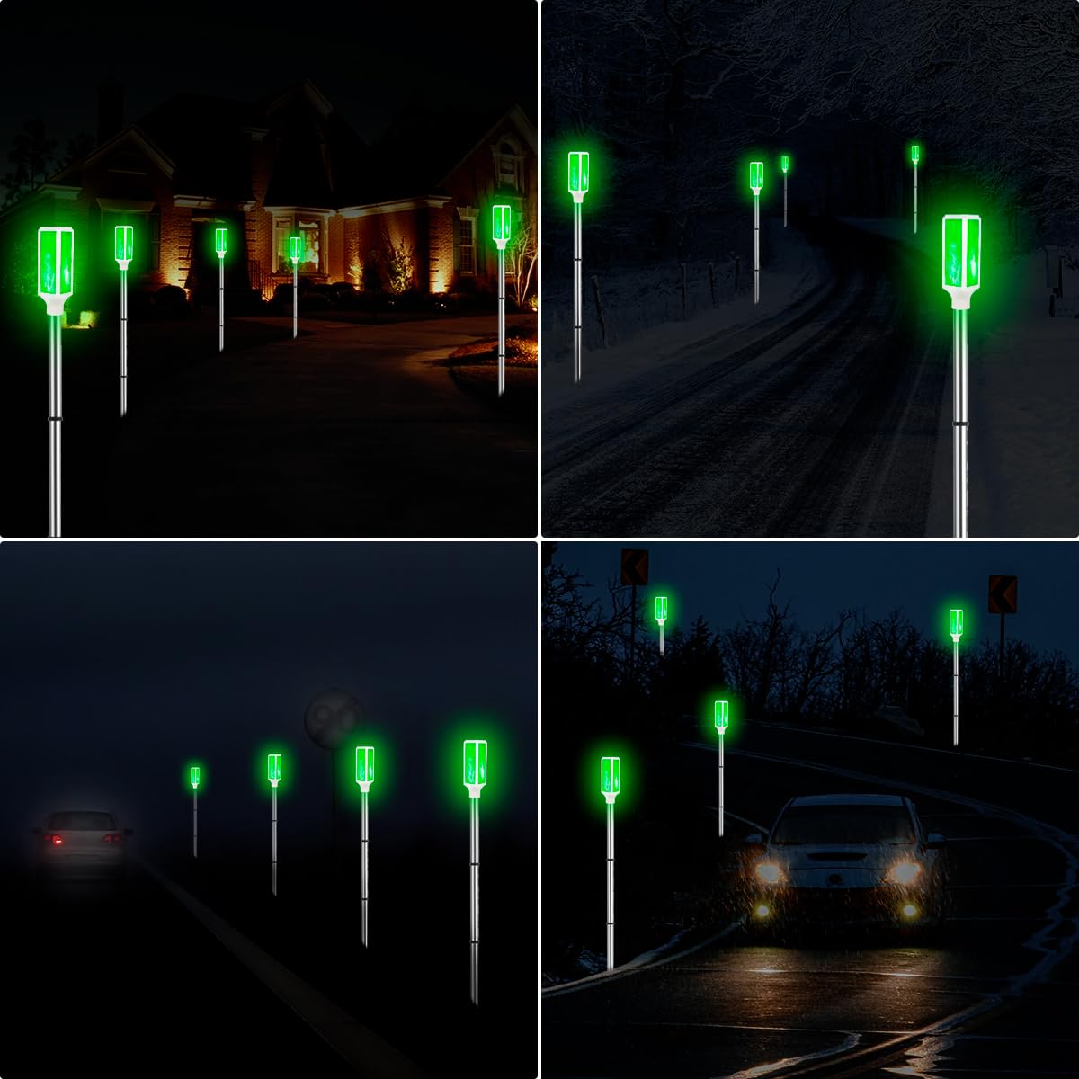 Aolyty Solar Lights Outdoor, Waterproof Driveway Markers Reflective, Warning Flash Light with 2 Lighting Modes, LED Solar Light 4 Pack for Parking Lots, Yard, Sidewalk, Stop Sign, 30 Inches (Green)