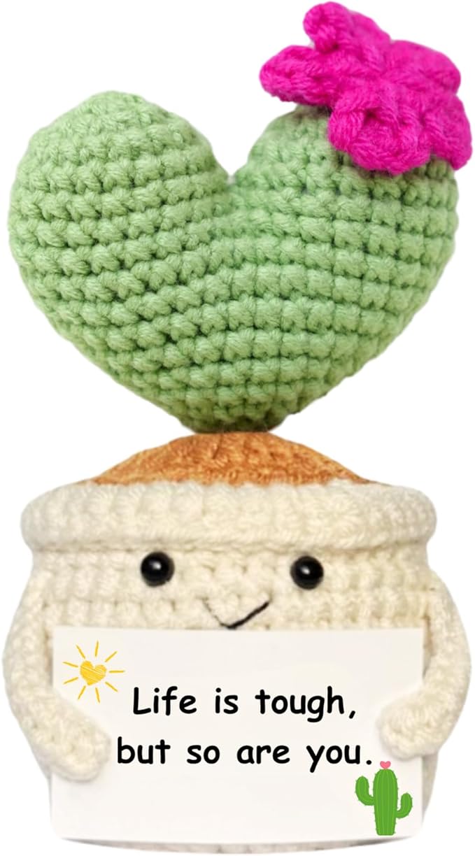 BRIFUFOUS Get Well Gifts for Women, Handmade Crochet Cactus – Plush Plant Gift with Encouragement Card for Desk Decor, Hom...