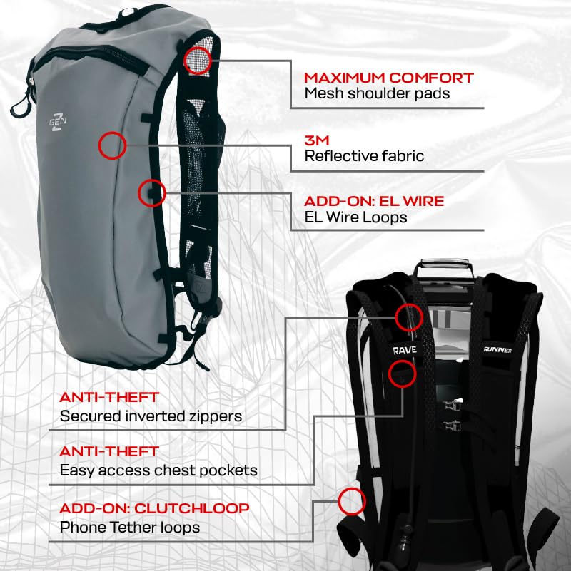 Festival Approved Hydration Backpack Rave | Anti-Theft Chest Pockets, 2L Bladder Included, Lightweight Ripstop Design