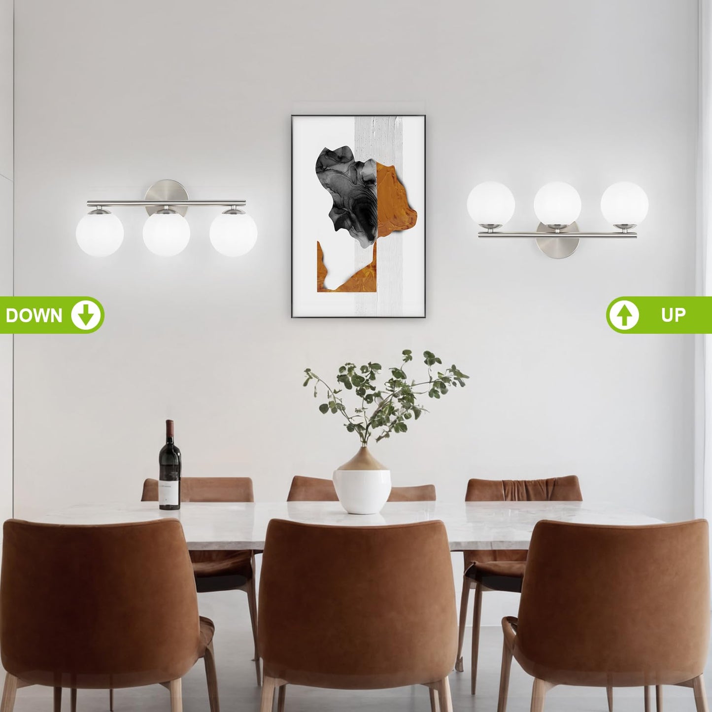 Foucasal Brushed Nickel Bathroom Light Fixtures 3-Light Globe Vanity Light With Plastic Milk White Globe Shades 11.81 Inch Wall Sconce Lighting Over Mirror Vanity Lights For Bathroom Bedroom Hallway