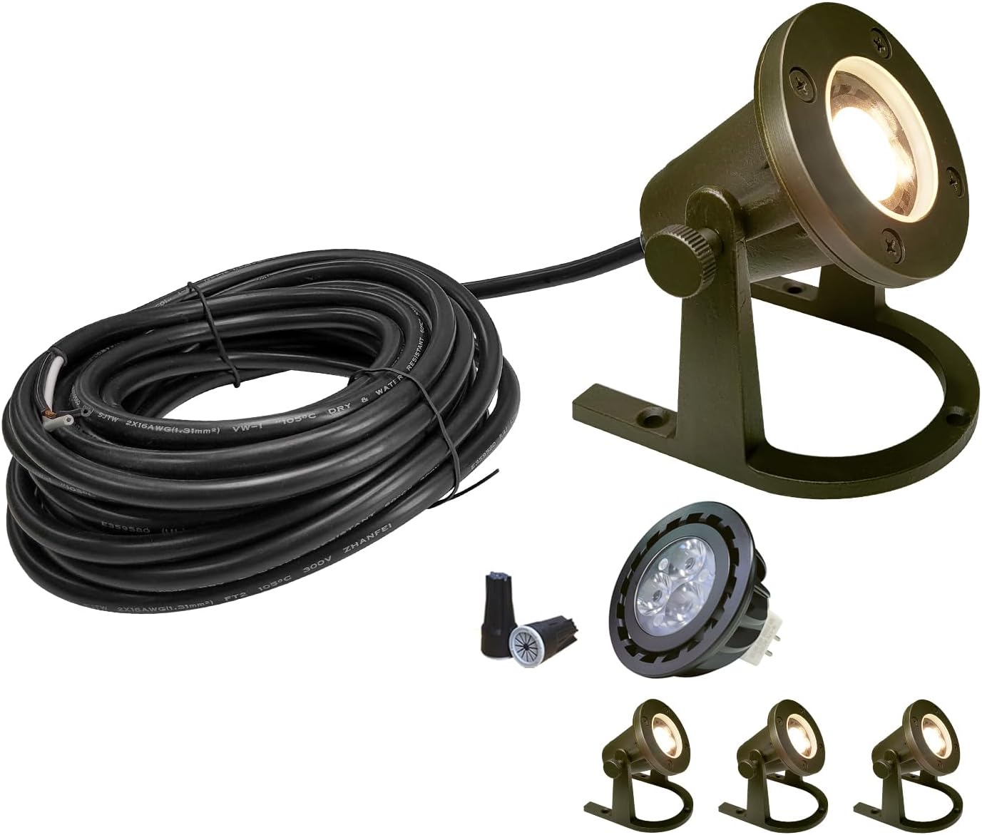 COLOER Brass Underwater Lights(Bronze) 4 Pack with LED MR16 Bulb 12V Low Voltage Fountain Lights IP68 Waterproof Copper Outdoor Landscape Lighting for Swimming Pool Ponds or Outside Water as Spotlight