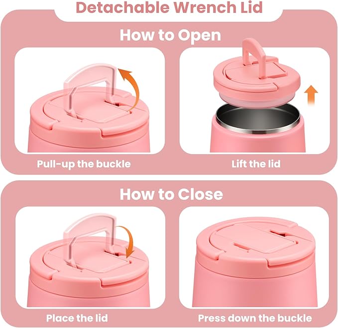 Kids Thermo for Hot Food, 14oz Insulated Soup Jar, Stainless Steel Lunch Box with Leakproof Lid & Spoon, Vacuum Insulated Bento Container (Dark Pink)