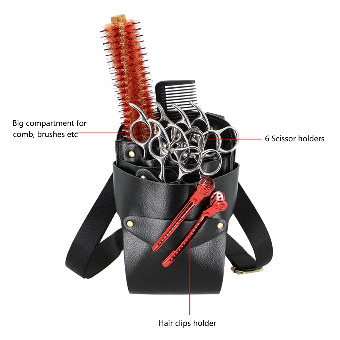 Hairdresser Scissors Bag, Leather Salon Barber Hairdressing Scissor Shears Holster Hair Stylist Tools Bag with Waist Shoulder Be