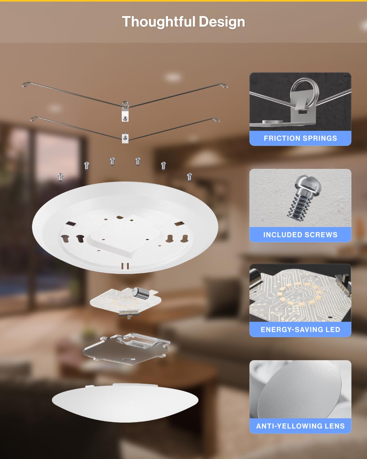 Sunco LED Disk Lights 5/6” Dimmable Flush Mount 100W Equivalent 15W, 1050LM, 96 Pack, Selectable Color Temperature