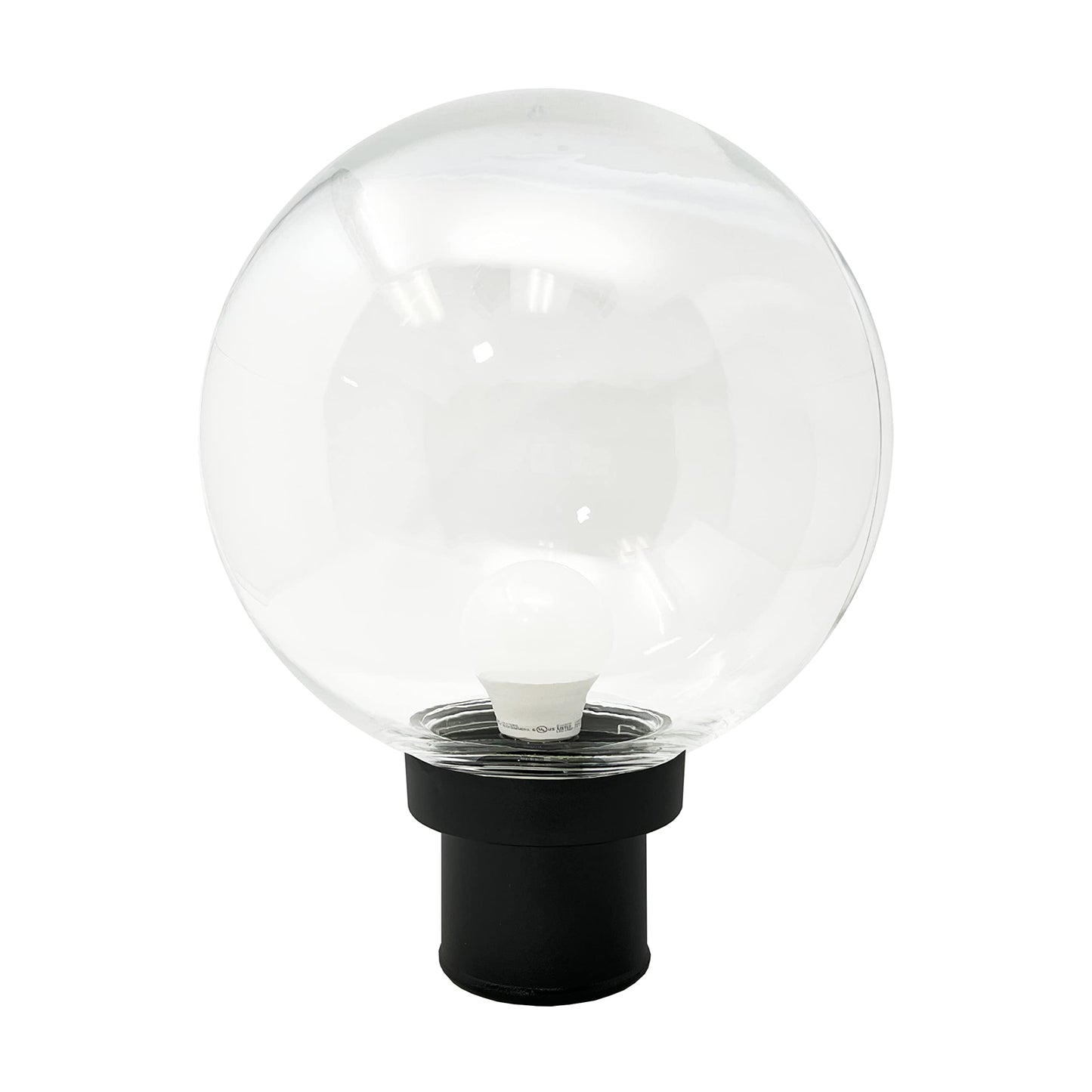 Kastlite 12 Outdoor Light Post Globe Combo  Fits 3 Posts - Clear Acrylic Lamp Cover  Black Twist Lock Fitter  5000K Led Bulb - Modern Driveway Yard Lamppost Lighting Fixture  Outdoor Pole Lights