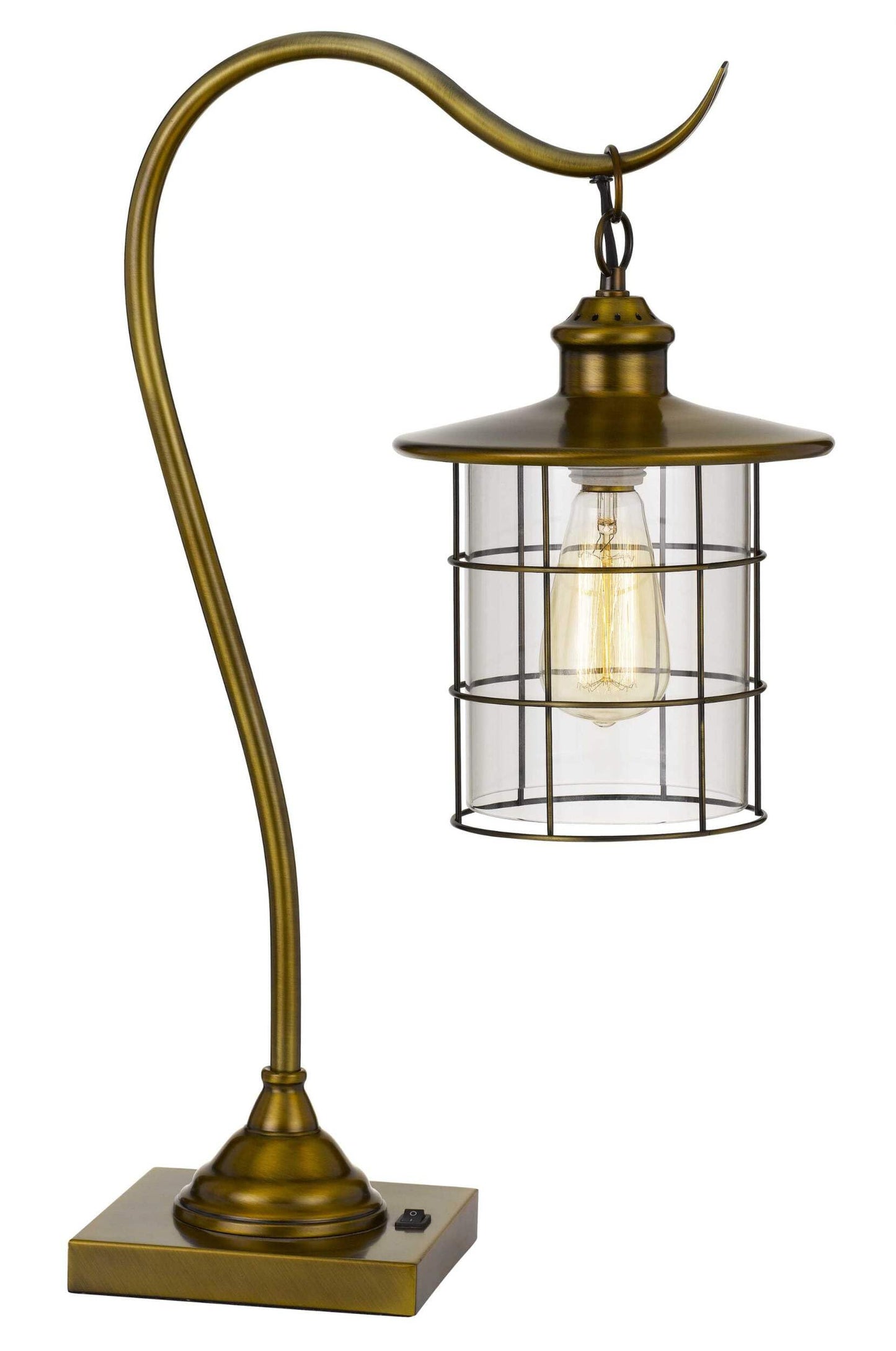 HomeRoots Metal Desk Table Lamp with Antiqued Brass Drum Shade, Model 524696, 25 in. Height