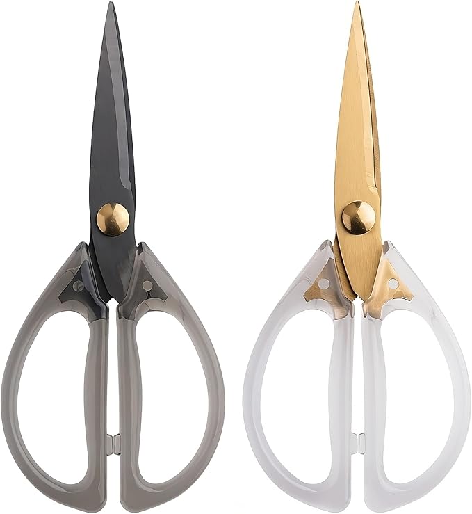Jasni Transparent Handle Stainless Steel Sharp Powerful Kitchen Scissors Multi-Purpose Heavy Duty Food Scissors Kitchen Shears Chicken Poultry bone fish scales (2PC Black and White)