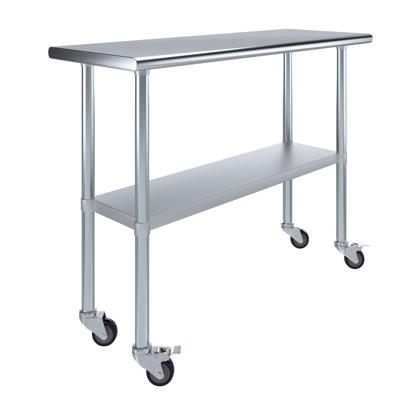 AmGood 18 in. x 48 in. Stainless Steel Work Table with Wheels | Metal Kitchen Food Prep Table | NSF