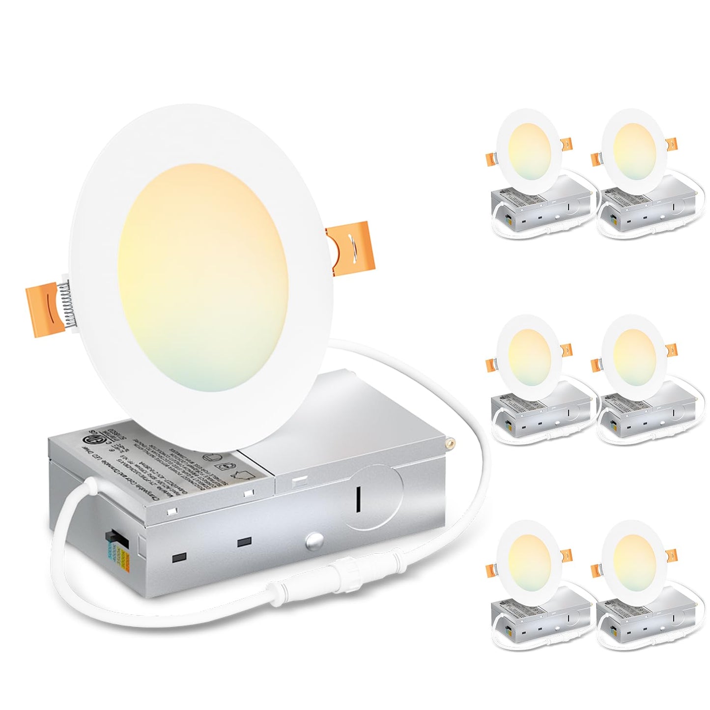 Lvwit Ultra-Thin Recessed Lighting 4 Inch With Junction Box  800Lm 2700K-5000K 5Cct Led Ceiling Lights  Dimmable Canless Wafer Downlight  Etl Fcc&Ic  Smooth Trim  6 Pack