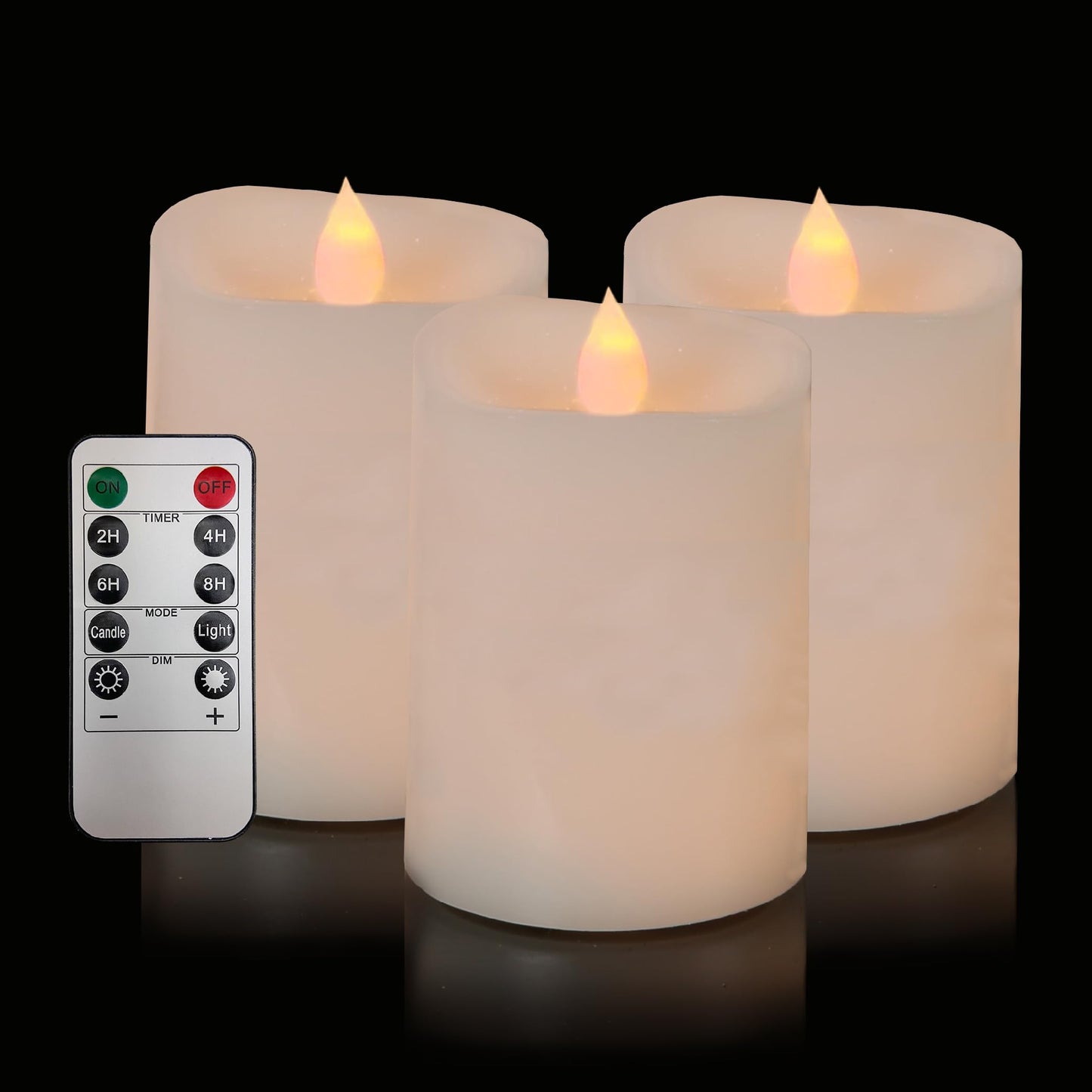 MISSTIME 3x4 Flickering Flameless Candles Set of 3,4 inch Real Wax LED 600 Hours Battery Candles with Timer Remote,Control for Wedding Party Indoor,Ivory