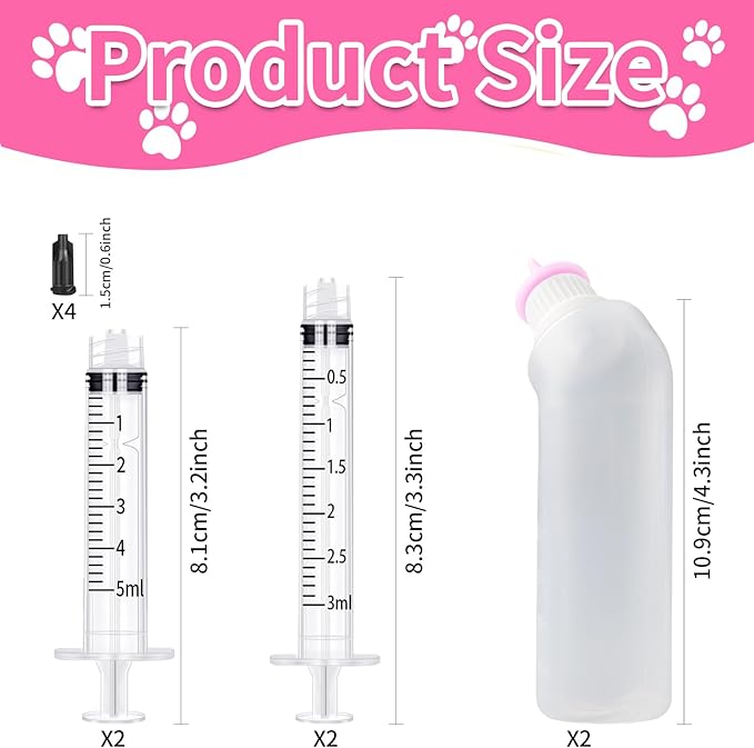 Pink Original Pet Feeding Silicone Nipple with Bottle and Syringes for Puppy Cat or Other Pets