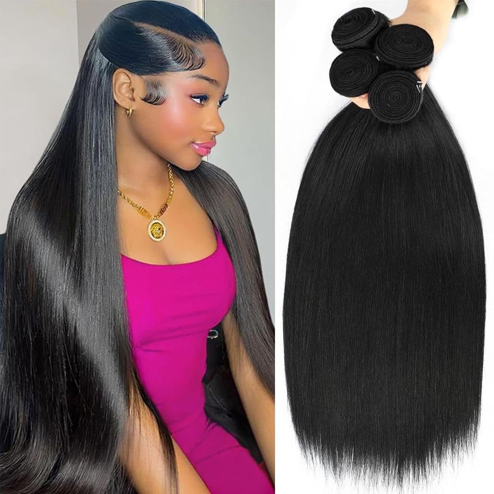 20 22 24 26 Inch 4 Bundles Human Hair Straight 12A 100% Unprocessed Brazilian Virgin Human Hair Bundlles Straight Natural Black,