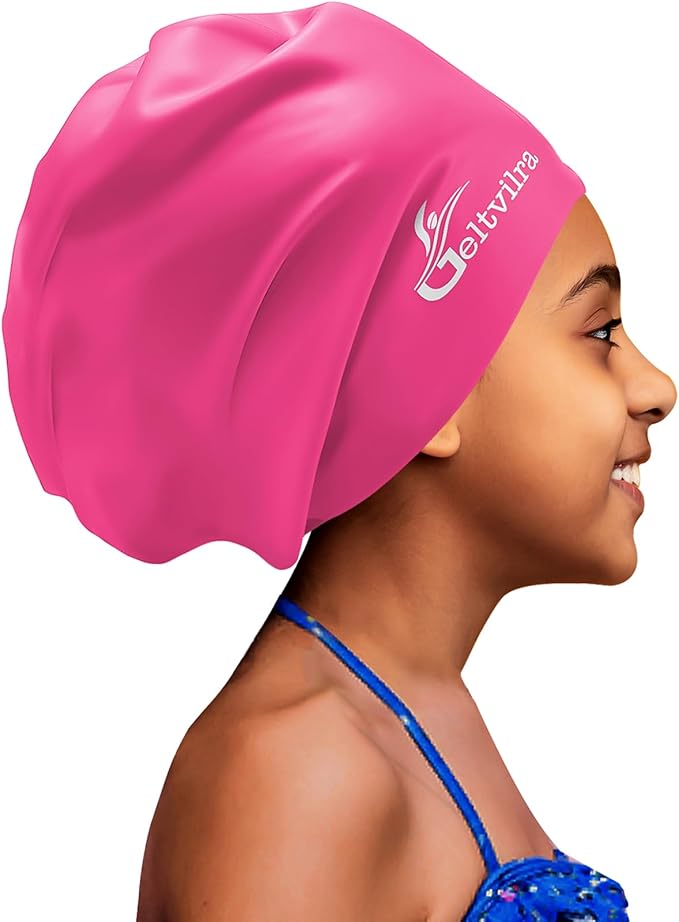 Extra Large Swim Cap for Kids Black Girls Aged 4 to 16 with Long Hair Braids Dreadlocks, Waterproof Silicone Swimming Hat ...