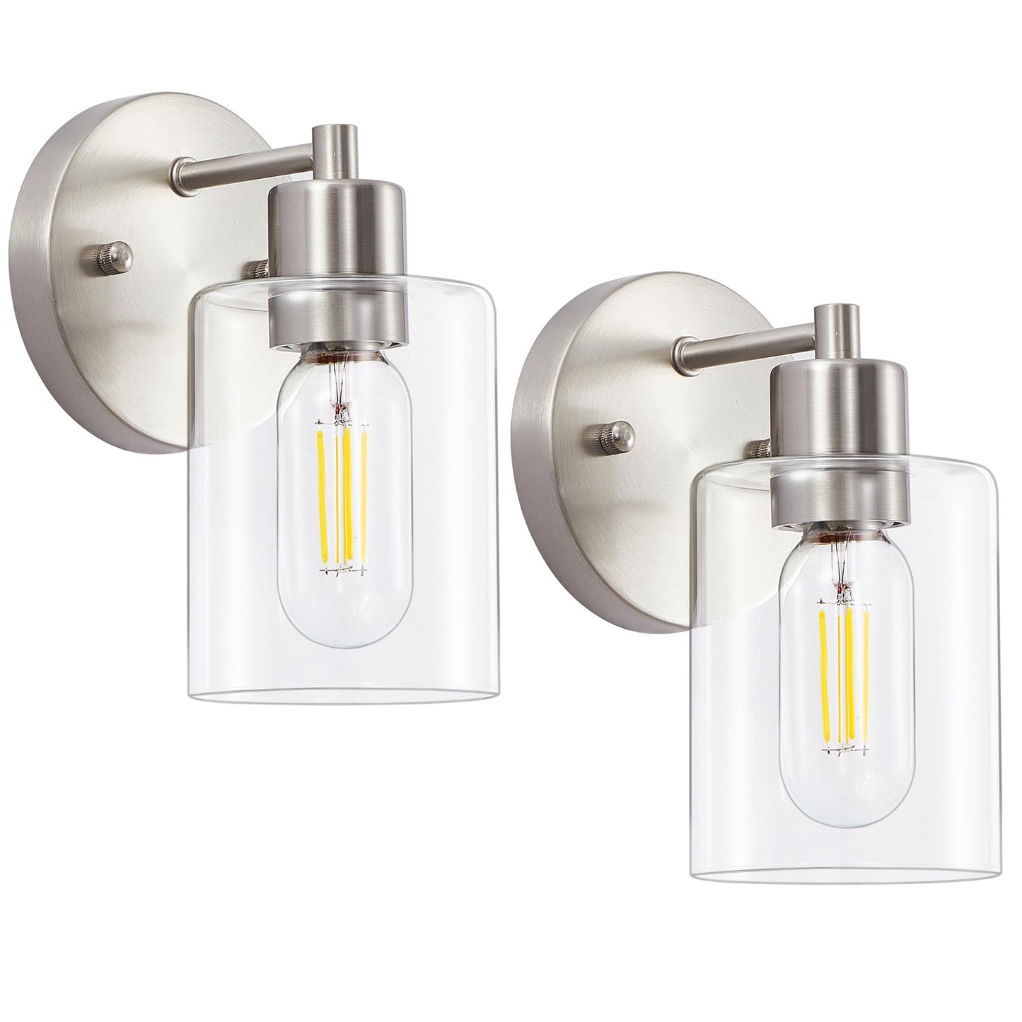 Wall Sconces For Bathroom  Brushed Nickel Vanity Light Fixtures  Modern Wall Mount Lighting Lanterns  Farmhouse Wall Lamps With Clear Glass Shade For Bedroom Living Room Mirror Hallway Porch(2Pack)