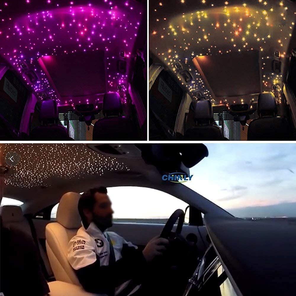 Chinly 16W 650Pcs 0.03In 13.1Ft Fiber Optic Lights Star Ceiling Headliner Light Kit  App Car Use Bluetooth Rgbw Led  Remote Music Mode Optical Fiber+Adapter+smoky aroma Lighter For Car/Home Theater