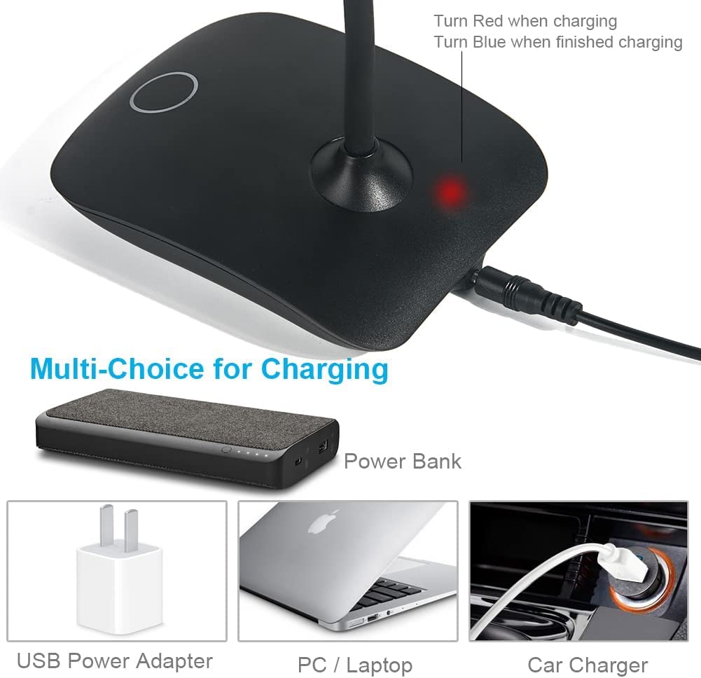 DEEPLITE LED Desk Lamp, 3 Level Brightness, Touch Control, 2 Pack, Black, Model OL-T04, Battery Operated, Flexible Gooseneck