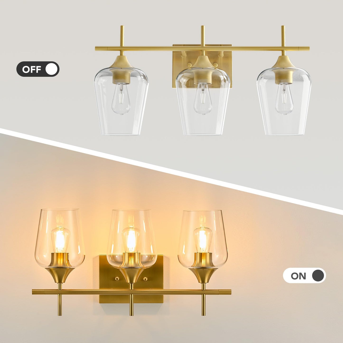 VONLUCE Bathroom Vanity Light Fixture, 3-Light Modern Wall Sconce, Brushed Gold, Metal, Model HCF2803GD