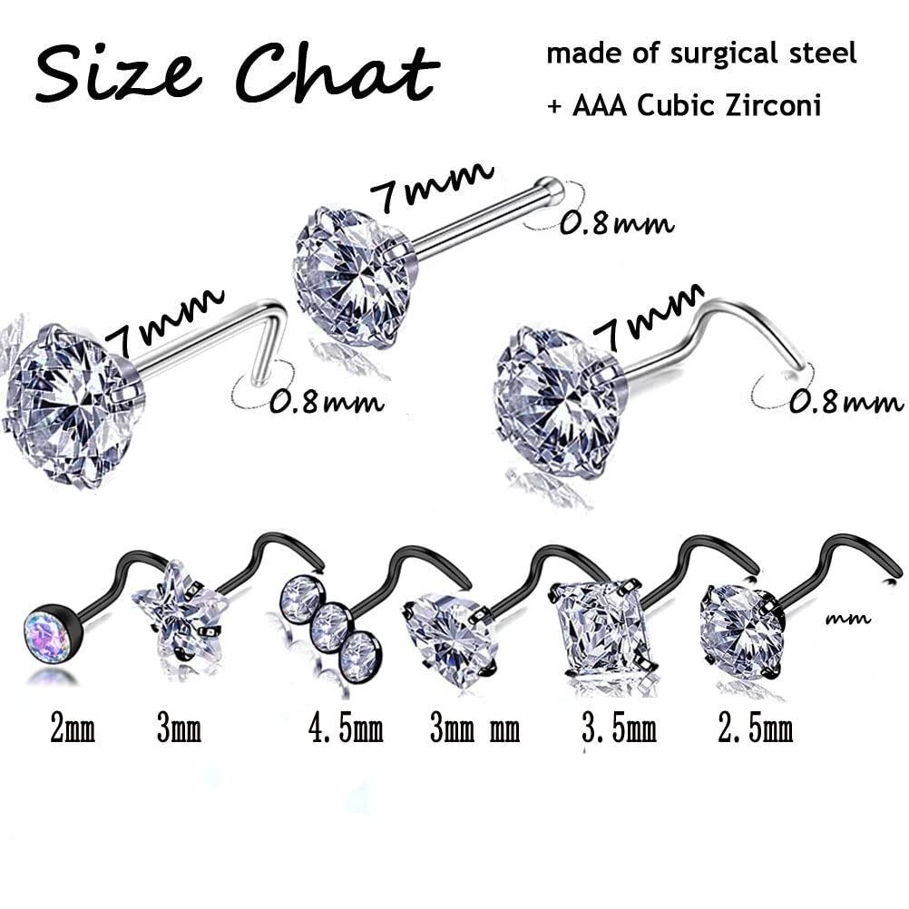 20G Black Surgical Steel Nose Screw Nose Stud Nose Rings Hoops Nose Hoop for Women Men