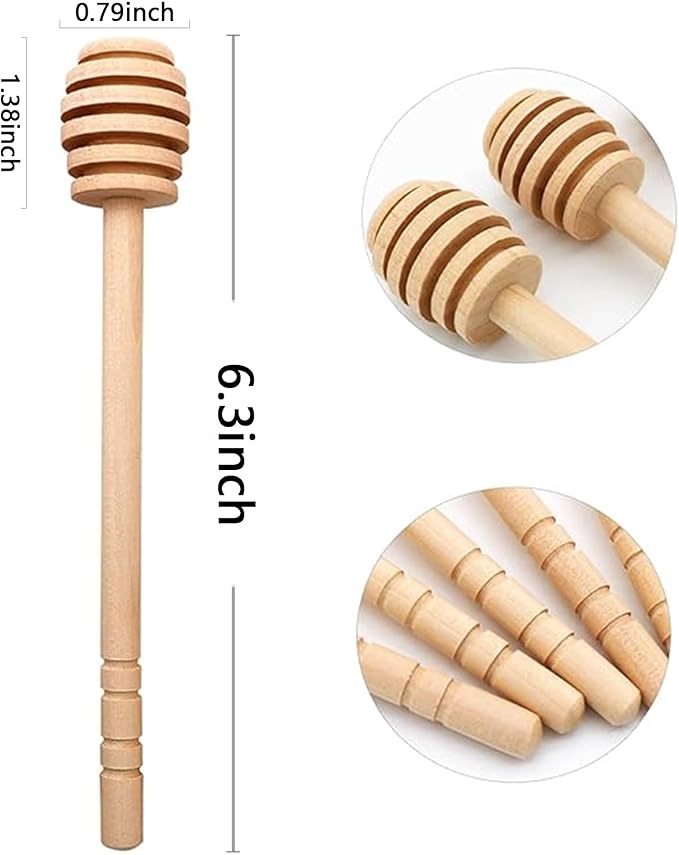 4PCS Honey Mixing Stirrer, Wooden Honey Dipper, Smooth Honey Comb Stick, Honey Spoon Collecting Dispensing Drizzling Jam (Straight Handle)