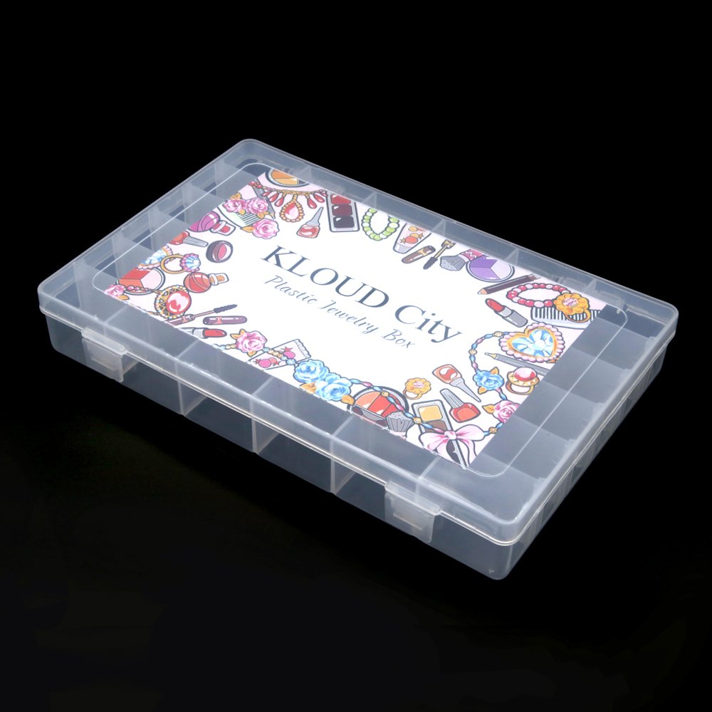 KLOUD City Clear Plastic Jewelry Box Organizer Storage Container with Adjustable Dividers (36 Grids)