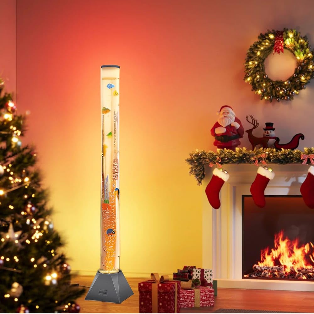 CALOVER Large 4FT Sensory Fish Bubble Tube Aquarium Night Light Tower Lamp Calming Relax for Autistic ADHD Children Alleviating Stress and Anxiety in Adults