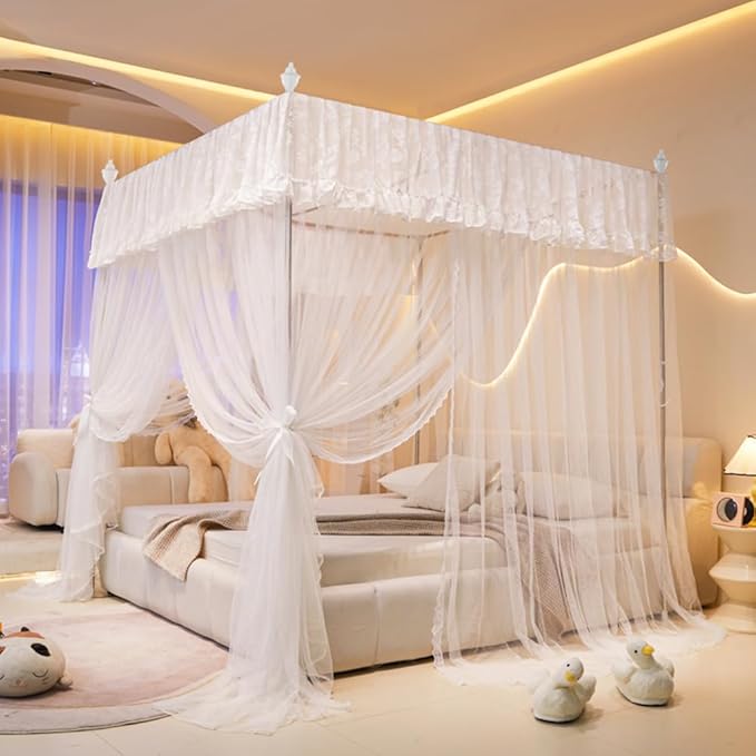Mengersi Canopy Bed Curtains Bed Canopy,Canopy for Bed Curtains-Cozy Drape Netting,Princess Bed Drapes for Girls Adults Bedroom Decoration(King,White)