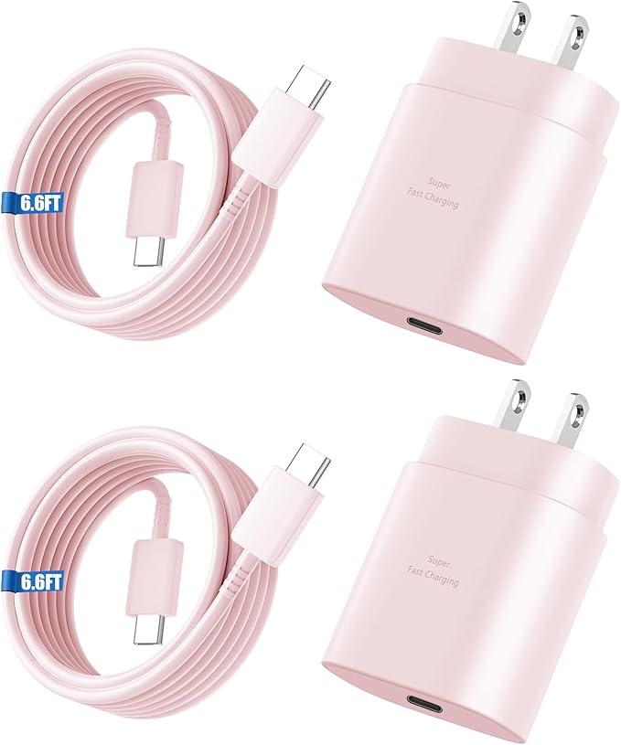 Super Fast Charger Type C, 25W USB C Wall Charger Fast Charging for Samsung Galaxy S25 Ultra/S25/S25+/S24+/S24 Ultra/S24/S24+/S23 Ultra/S22 Ultra/S21 Ultra with 6.6FT Long Type C Charger Cable 2Pack