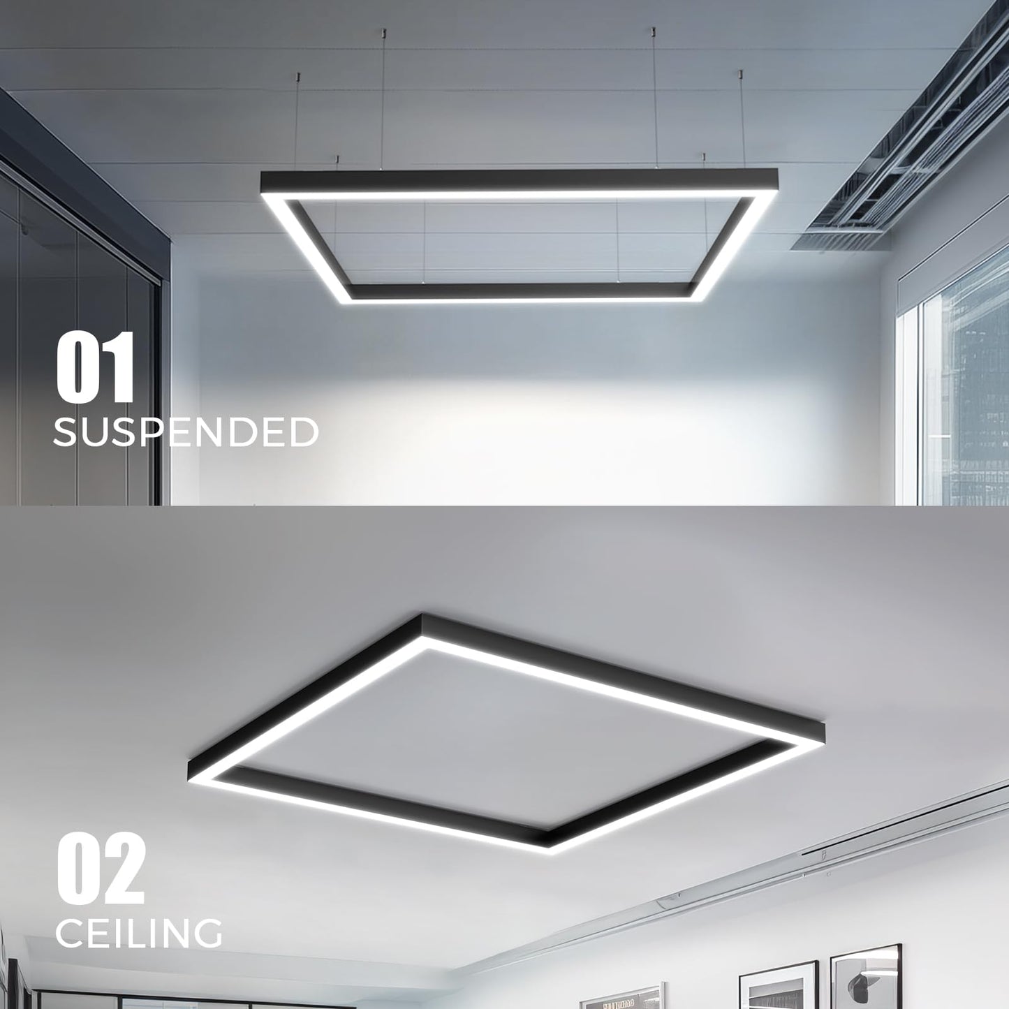 Barrina 5568 Remote Series Led Linear Lights Square Set 5Ft X 5Ft  2Nd-Generation  216W  21600Lm  Seamless Connection  3000K-6000K Color Changing  Suspended Shop Office Lighting With Remote  Black