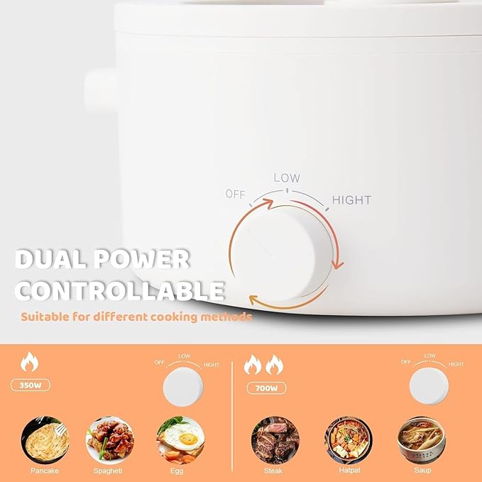 Electric Hot Pot, 3L Portable Electric Pot with Ceramic Non-stick Coating, Dual Power Multi-functional Romen Cooker for Steak, Pasta, Hot Pot, Ramen, Quick Heating and Overheat Protection