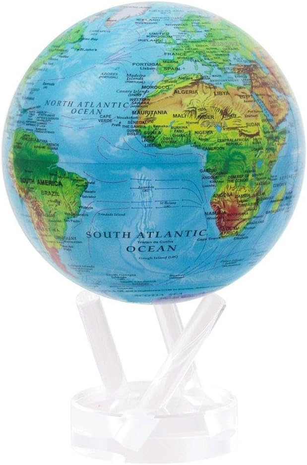 MOVA Globe – Blue Relief Map 8.5” | Solar-Powered Rotating World Globe with Terrain Detail | No Batteries or Cords | Elegant Desk Décor or Educational Gift