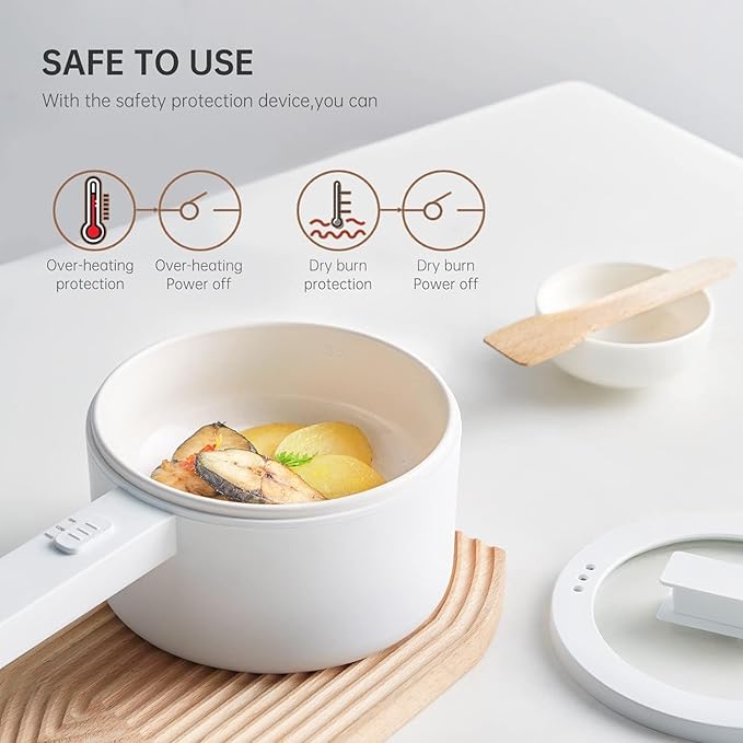 Electric Hot Pot,1.5L Ramen Cooker, Ceramic Glaze Non-stick Mini Pot, Portable Electric Hot Pot for for Steak, Egg, Fried Rice, Oatmeal, Soup with Dual Power Control, Dorm Room Essentials