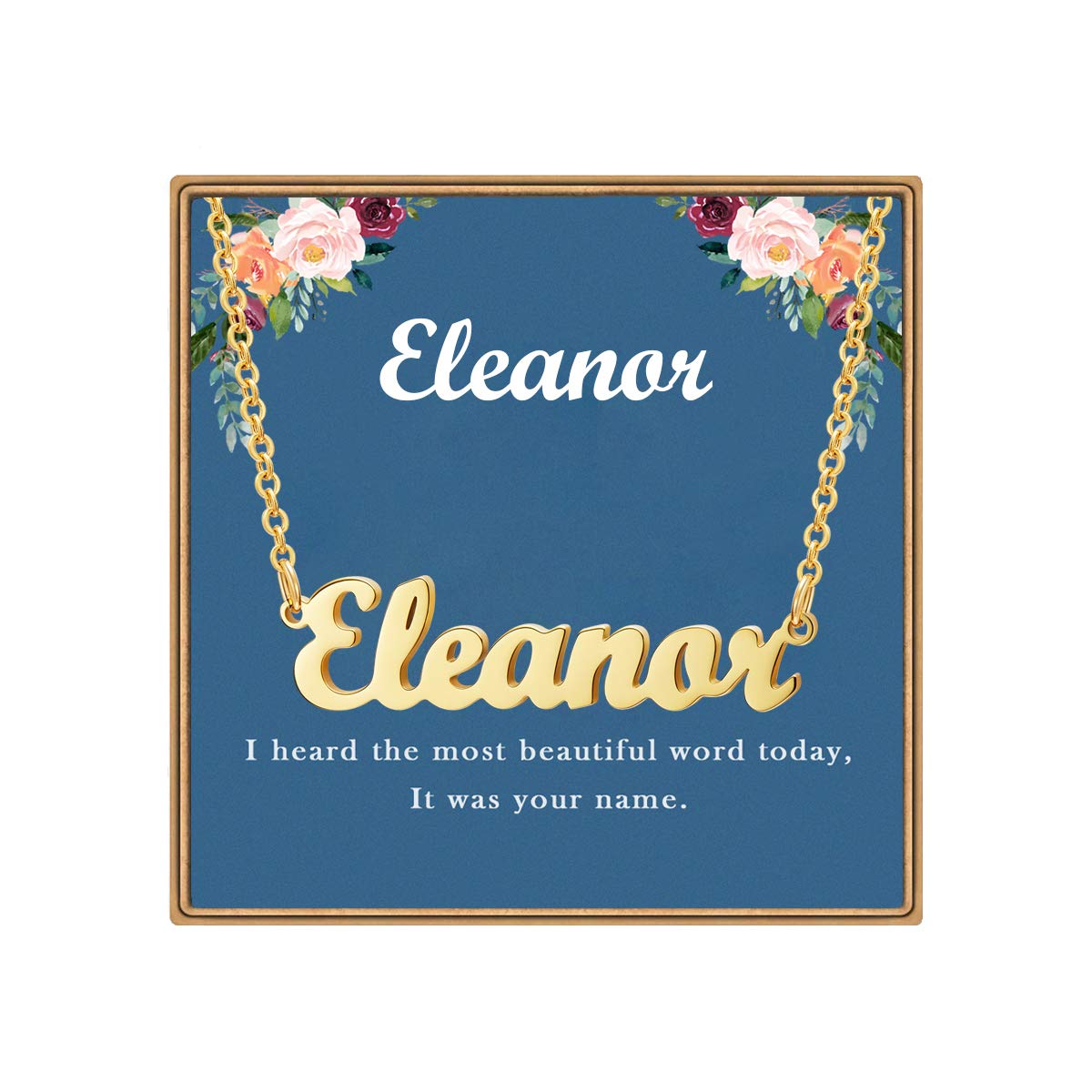 Ldurian Custom Name Necklace, Eleanor Name Plate Pendant Necklace Pre Gifts, Charm Necklaces Jewelry for Birthday Anniversary