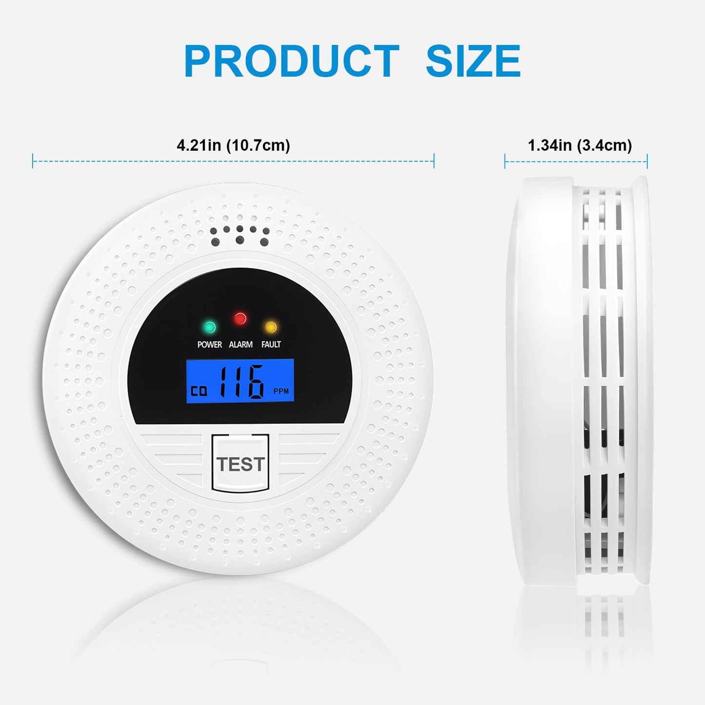 2-Pack, Smoke Alarm and Carbon Monoxide Detector, Carbon Monoxide and Smoke Detectors with LCD Display, Battery Powered, Easy to Install