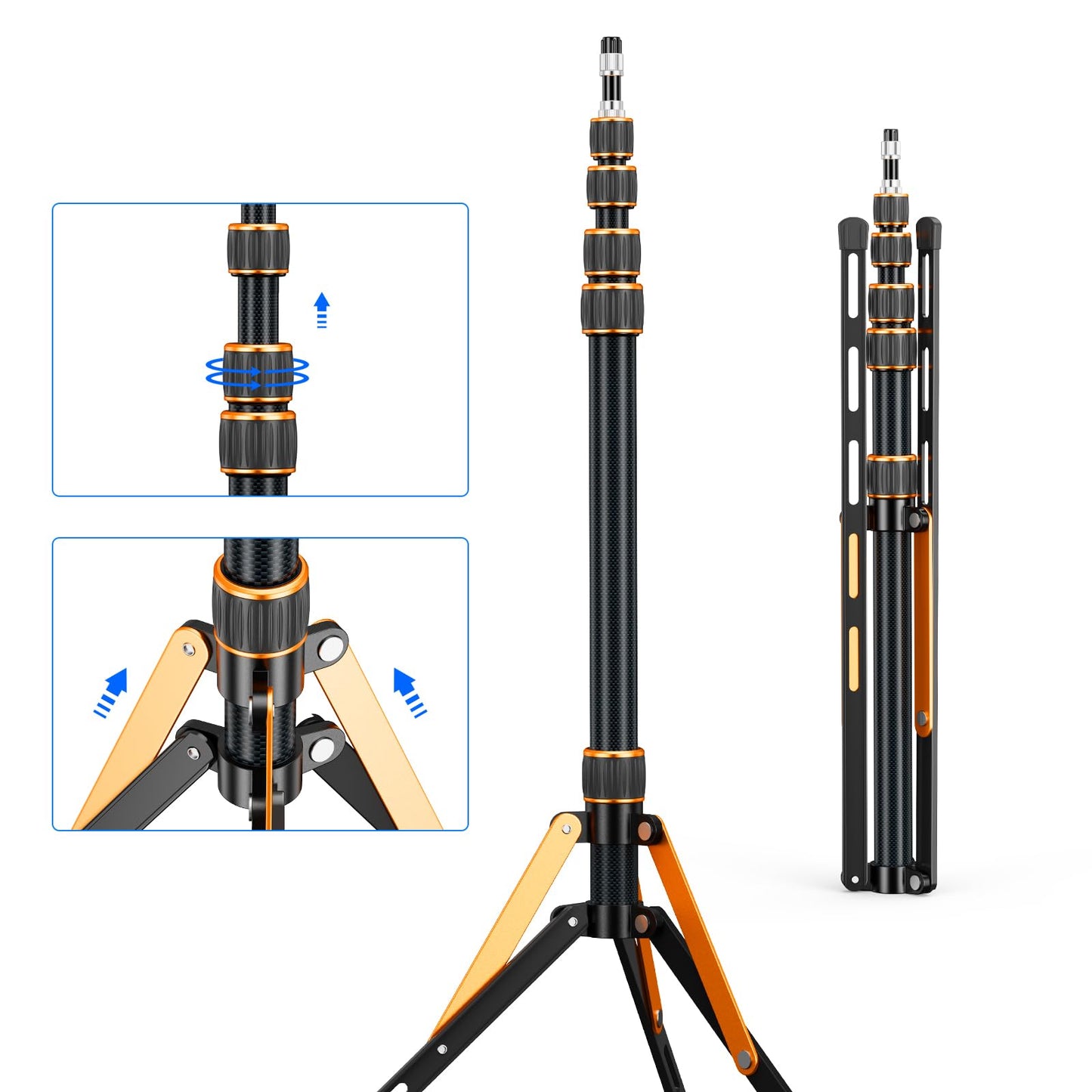 Carbon Fiber Extendable Travel Light Stand 7.2ft / 2.2m Sturdy Light Weight Portable Tripod Light Stand with Carry Bag for Photography Studio Outdoor Shooting Speedlight Flash Reflector Ring Light
