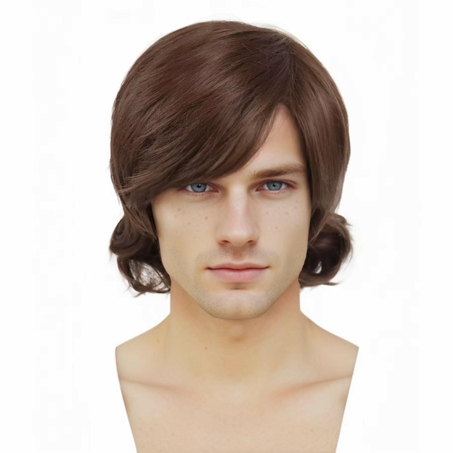 GNIMEGIL Shaggy Wig Men Short Curly Wavy Hair Brown Wigs Halloween Cosplay 60s 70s Male Rocker Costume Male Wig Reddish Cosplay