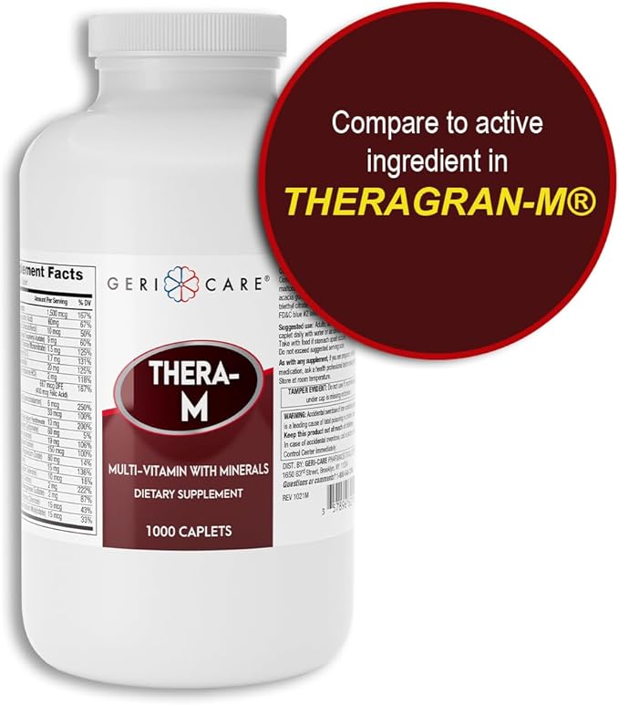 GeriCare Thera High Potency Multivitamin with Mineral Caplets, Nutritional Supplement, 1000 Count (Pack of 1)