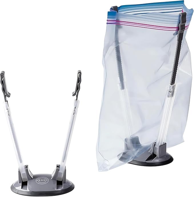 PPP Freezer Bag Stands (2 Pack) | Baggy Rack Holder for Food Prep Bag | Meal Planning | Ziploc Bag Holder | Adjustable Freezer Bag Holder Stand | Hands Free Baggie Holder | Non-Slip Rubber Base (Grey)