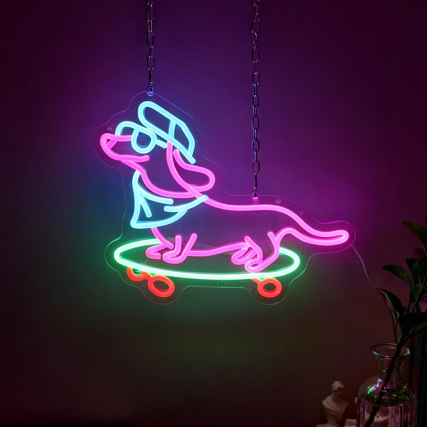 Dachshund Dog Skateboarding Neon Sign  Skateboard Dachshund Led Sign  Dog Skateboarder Led Light Skateboard Player Neon Light  KidS Room Game Room Wall Art Christmas Birthday Gift