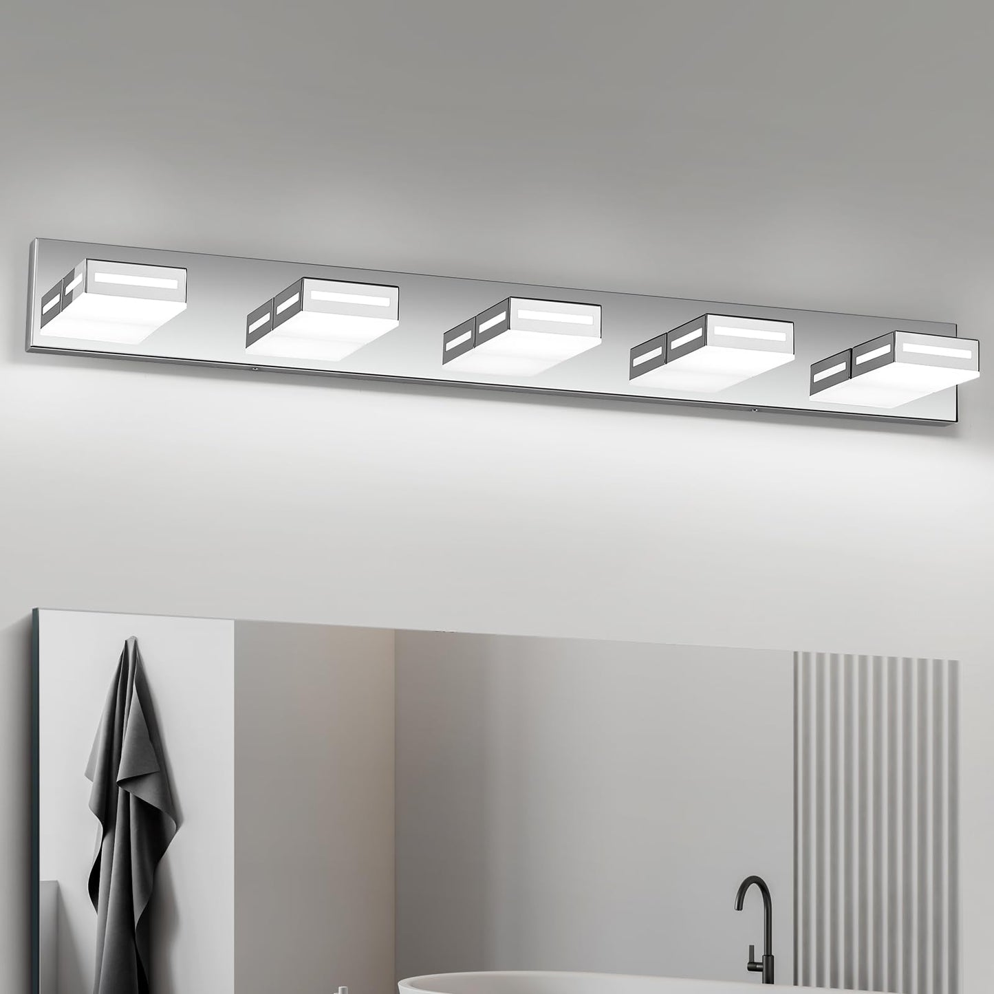 Donrao 40-Inch 5-Light Led Modern Chrome Bathroom Vanity Light Fixtures Over Mirror  Bathroom Lighting Fixtures With Cool White 6000K  Rotatable Vanity Wall Lights For Bath Restroom Powder Room