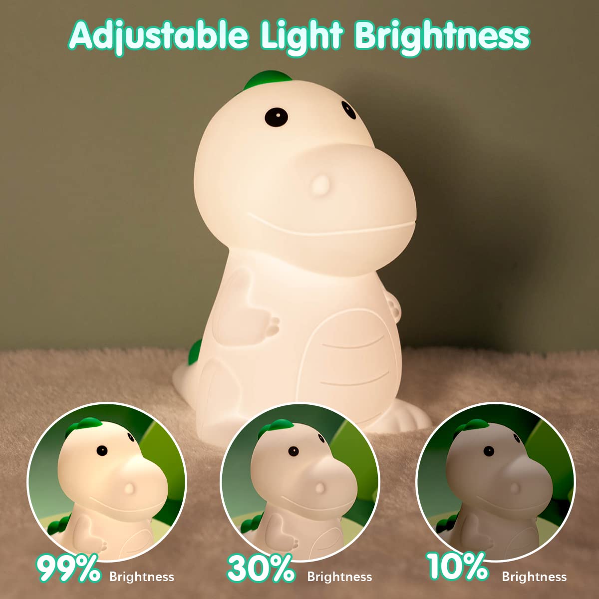 LEDHOLYT Dinosaur Night Light for Kids, Cute Silicone Lamp, Model JXJA020, Kawaii Bedside Lamp for Baby and Toddler