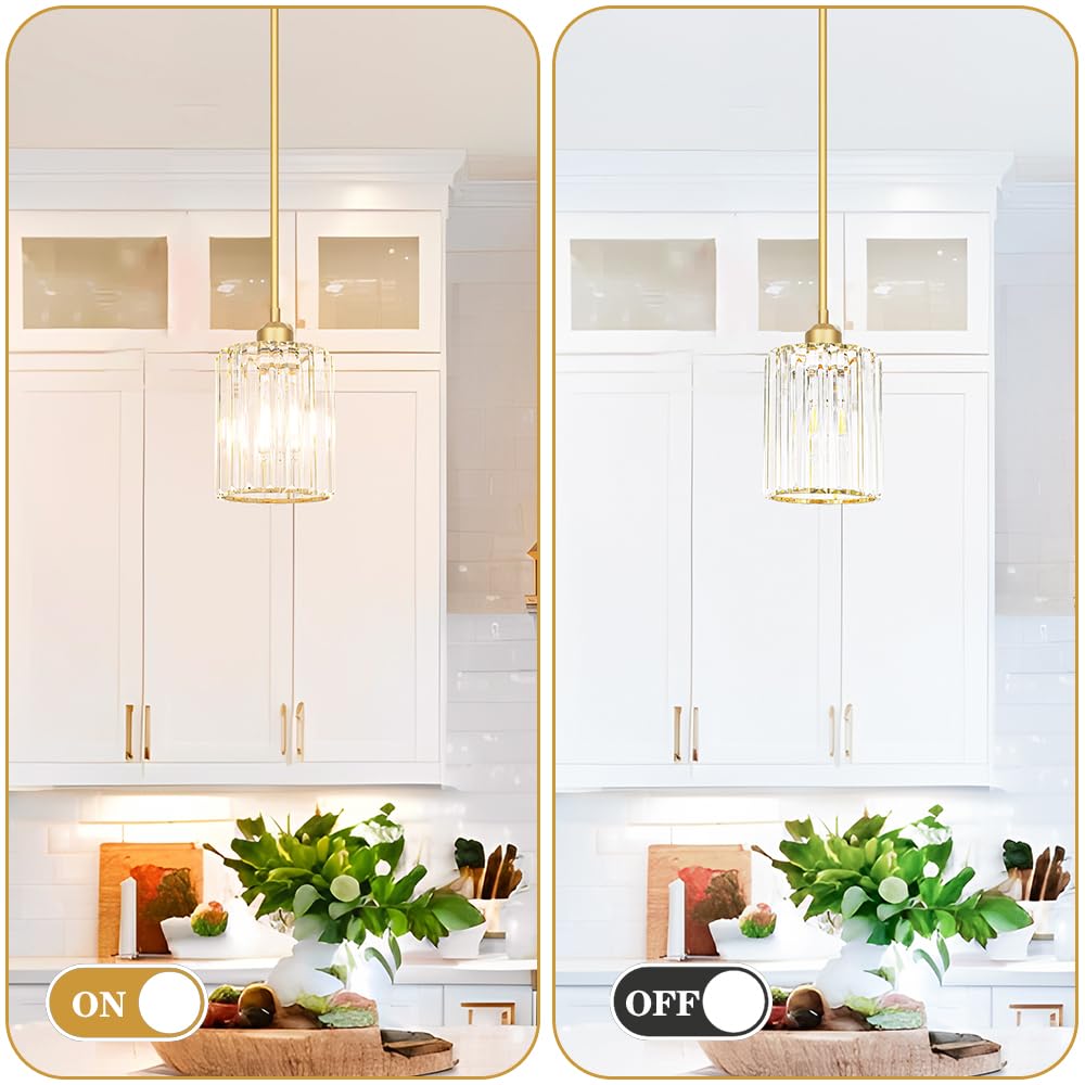Lxybcce Gold Kitchen Pendant Lights Over Island With Adjustable Rods - Crystal Pendant Lighting Fixtures For Sloped Ceiling  Ideal Over Dining Table Or Bar  E26 Bulb Compatible  No Electrician Needed