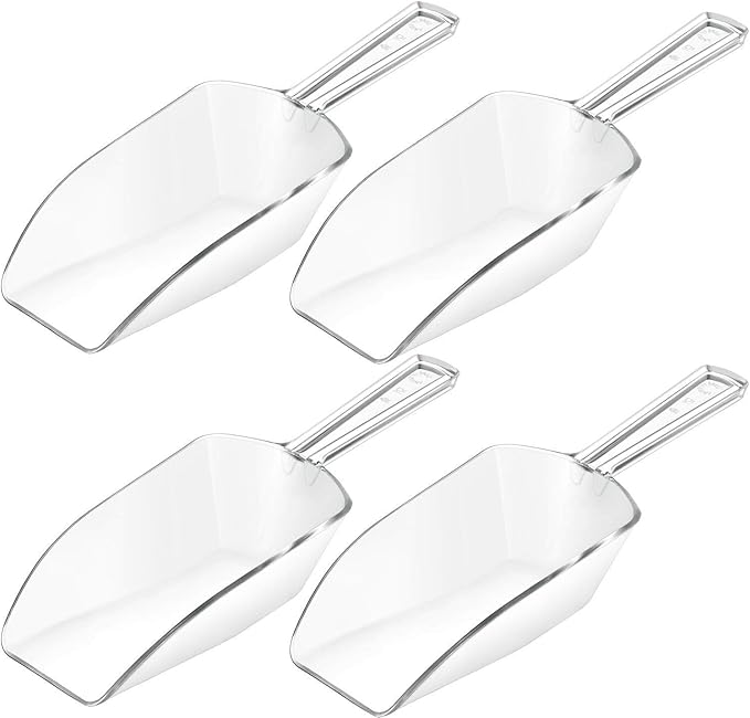 Hestya 4 Pcs Christmas Multi Purpose Clear Plastic Scoops for Candy Buffet Acrylic Kitchen Ice Food Popcorn Scoops for Protein Powders, Ice Cream, Coffee, Tea Jar (7.8 Inch)