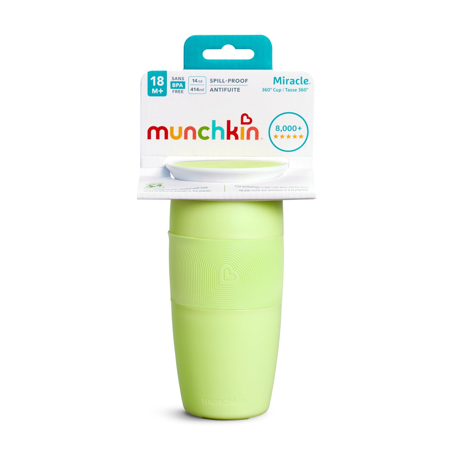Munchkin Sippy Cup for Toddlers, Miracle 360 Cup, 14 Ounce, Green