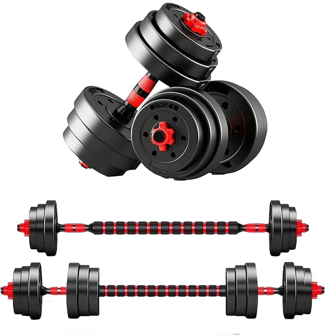 Adjustable Dumbbell Set, 44lbs Free Weights Dumbbells, 3 in1 Weight Set,Dumbbell, Barbell, Push-up, Home Gym Fitness Worko...